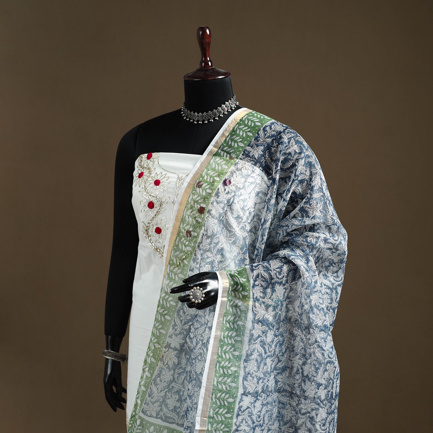 Blue - Sanganeri Hand Block Print Kota Doria Cotton Dupatta 20