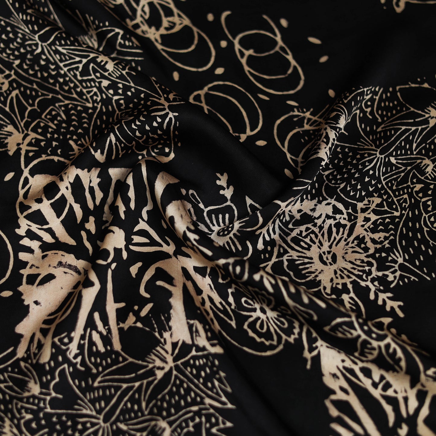 Black - Bagh Hand Block Print Modal Silk Scarf 57