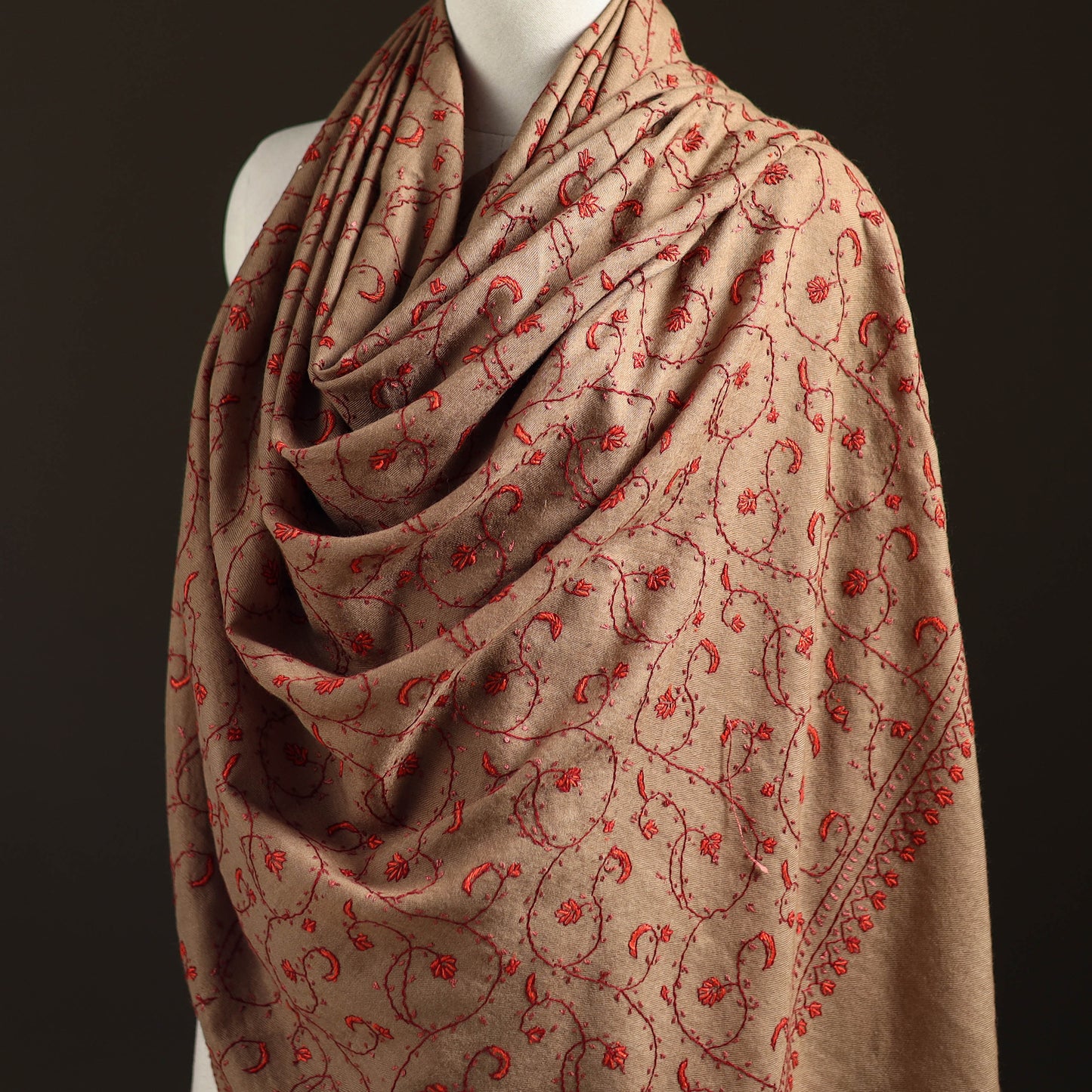 Kashmiri Sozni Heavy Hand Embroidered Pure Handwoven Merino Wool Shawl 24