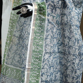 Blue - Sanganeri Hand Block Print Kota Doria Cotton Dupatta 20