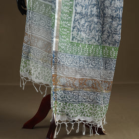 Blue - Sanganeri Hand Block Print Kota Doria Cotton Dupatta 20