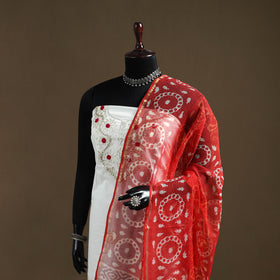 Red - Hand Block Batik Print Kota Doria Cotton Dupatta 21