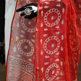 Red - Hand Block Batik Print Kota Doria Cotton Dupatta 21