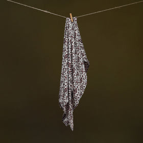 White - Bagh Hand Block Print Modal Silk Scarf 53
