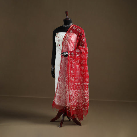 Red - Hand Block Batik Print Kota Doria Cotton Dupatta 22