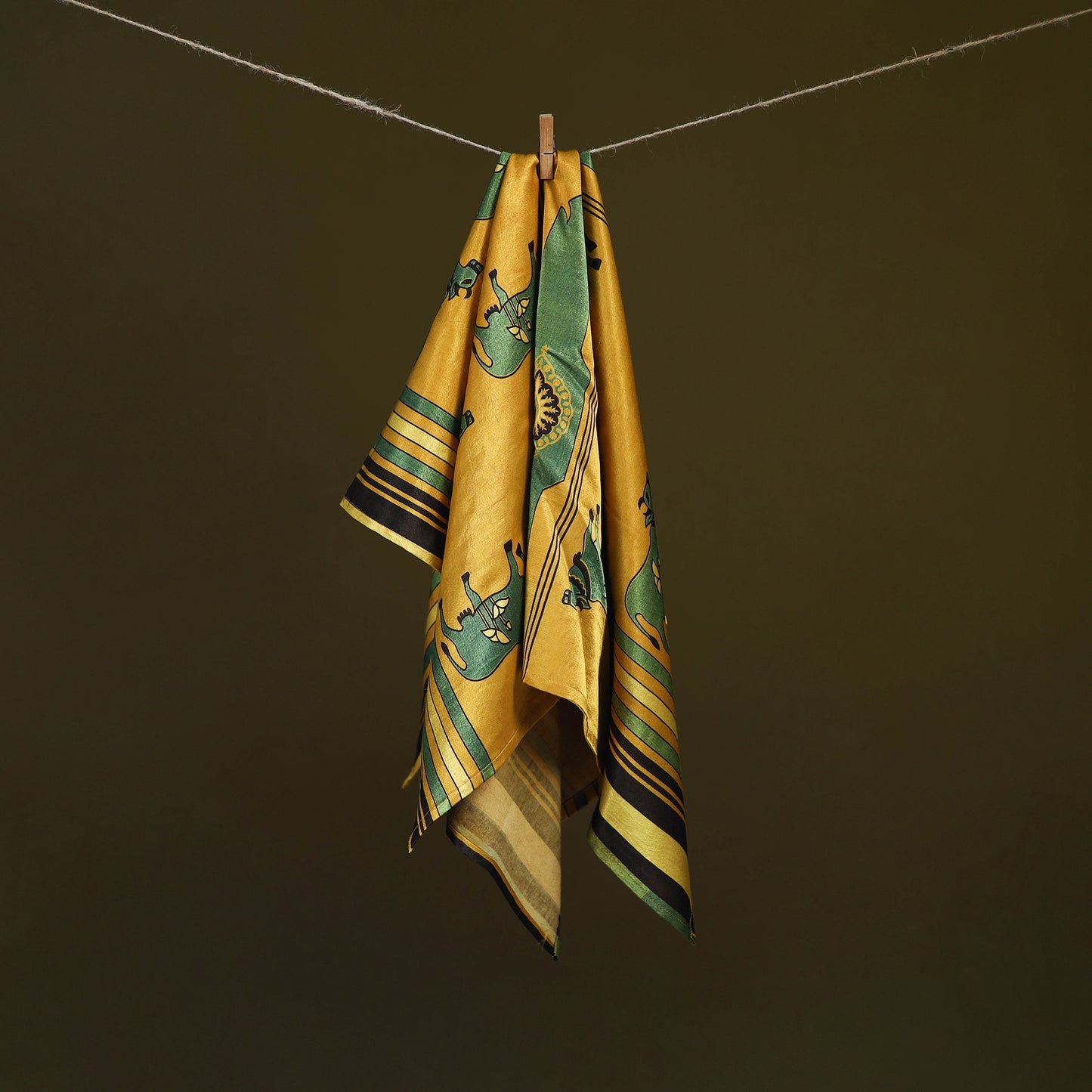 Yellow - Ajrakh Hand Block Print Natural Dyed Modal Silk Scarf 52