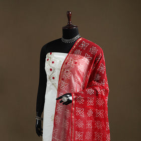 Red - Hand Block Batik Print Kota Doria Cotton Dupatta 22