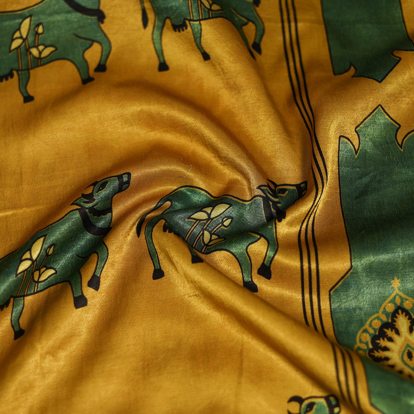 Yellow - Ajrakh Hand Block Print Natural Dyed Modal Silk Scarf 52