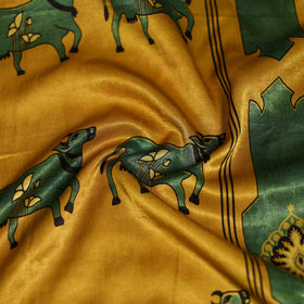 Yellow - Ajrakh Hand Block Print Natural Dyed Modal Silk Scarf 52