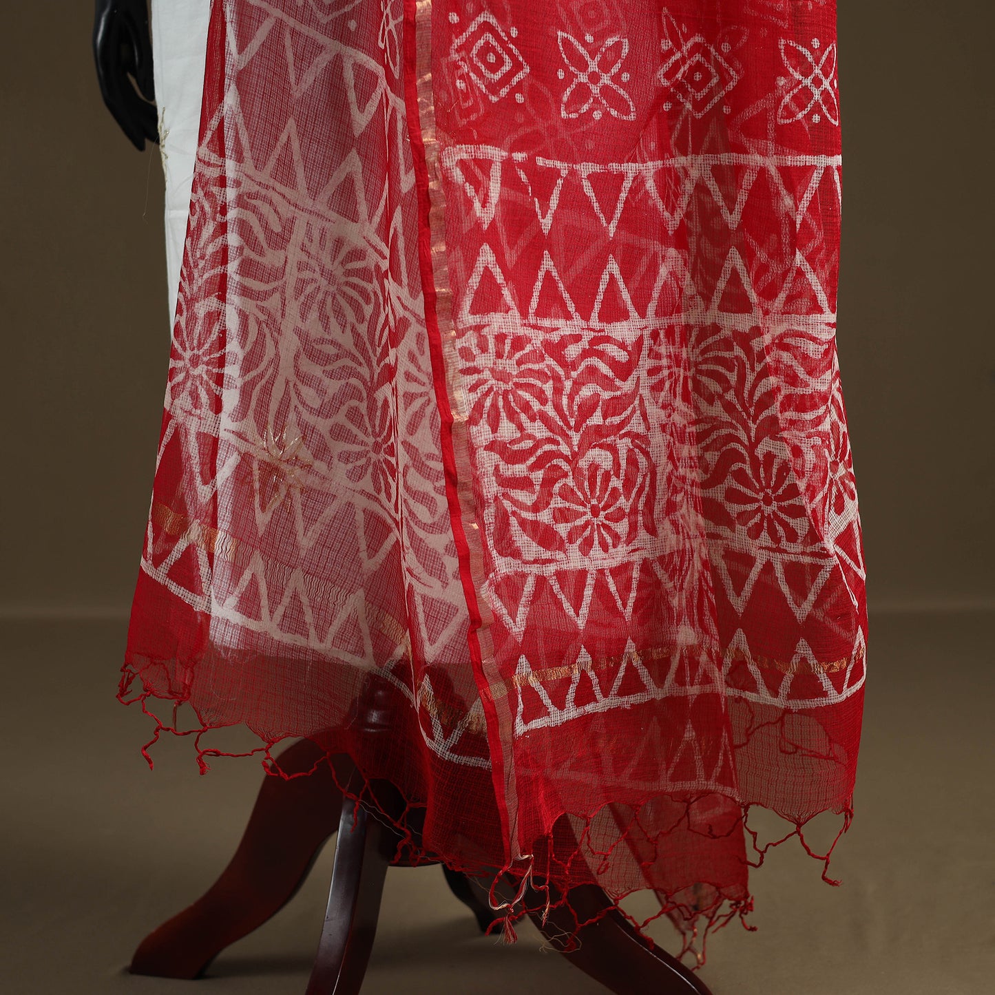 Red - Hand Block Batik Print Kota Doria Cotton Dupatta 22
