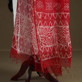 Red - Hand Block Batik Print Kota Doria Cotton Dupatta 22