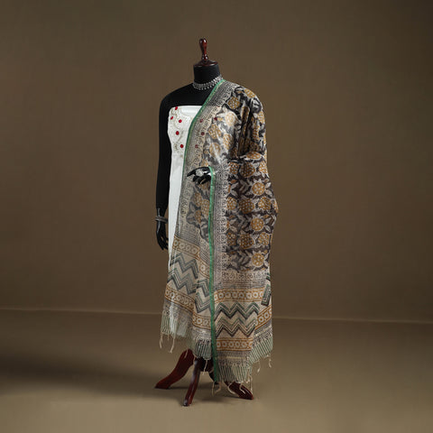 Black - Bagru Hand Block Print Natural Dyed Kota Doria Cotton Dupatta 23