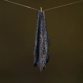 Blue - Ajrakh Hand Block Print Natural Dyed Modal Silk Scarf 50