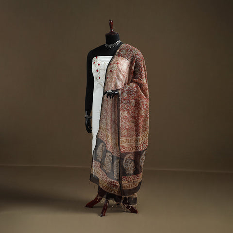 Red - Bagru Hand Block Print Natural Dyed Kota Doria Cotton Dupatta 24