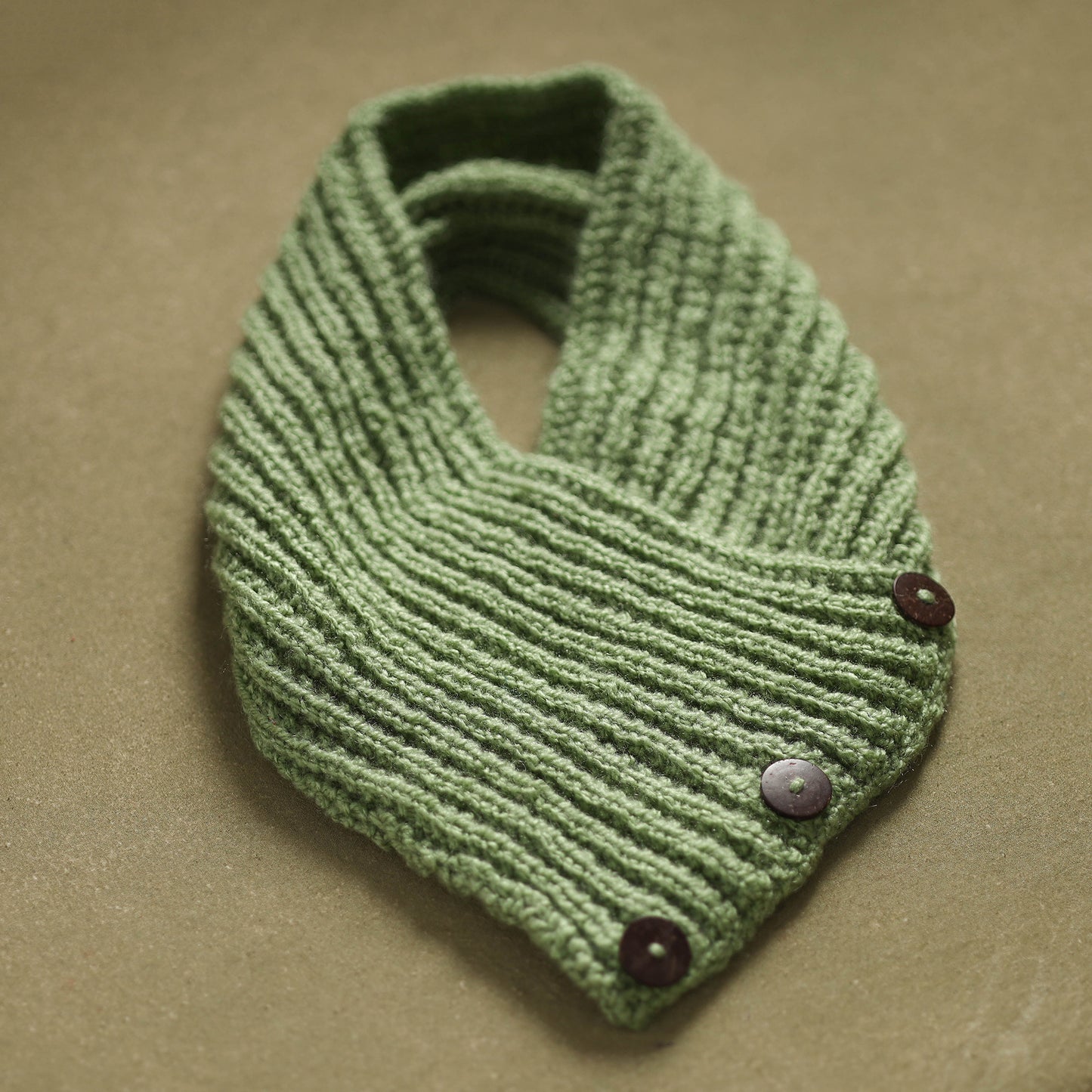 Green - kumaun hand knitted woollen button cowl 25