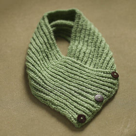 Green - kumaun hand knitted woollen button cowl 25