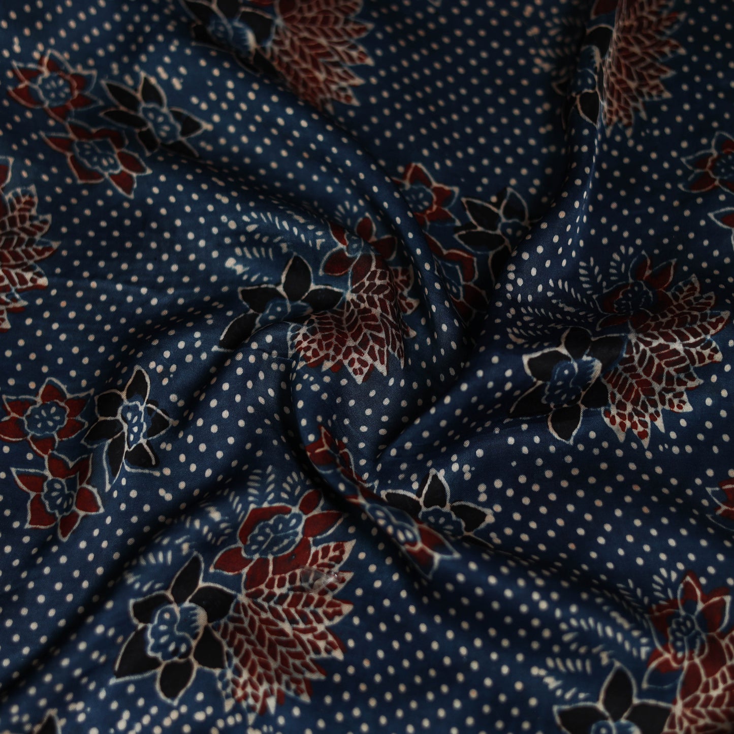 Blue - Ajrakh Hand Block Print Natural Dyed Modal Silk Scarf 48