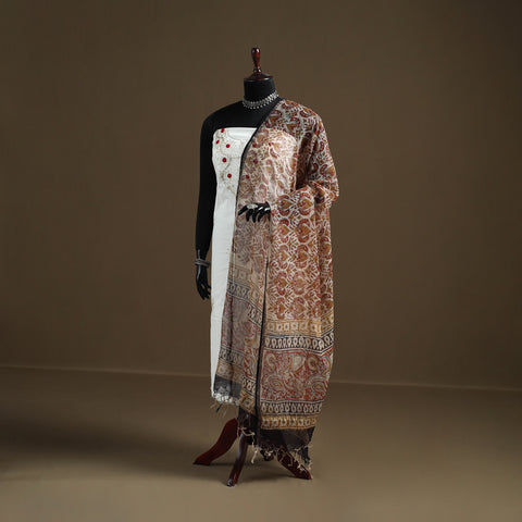 Brown - Bagru Hand Block Print Natural Dyed Kota Doria Cotton Dupatta 25
