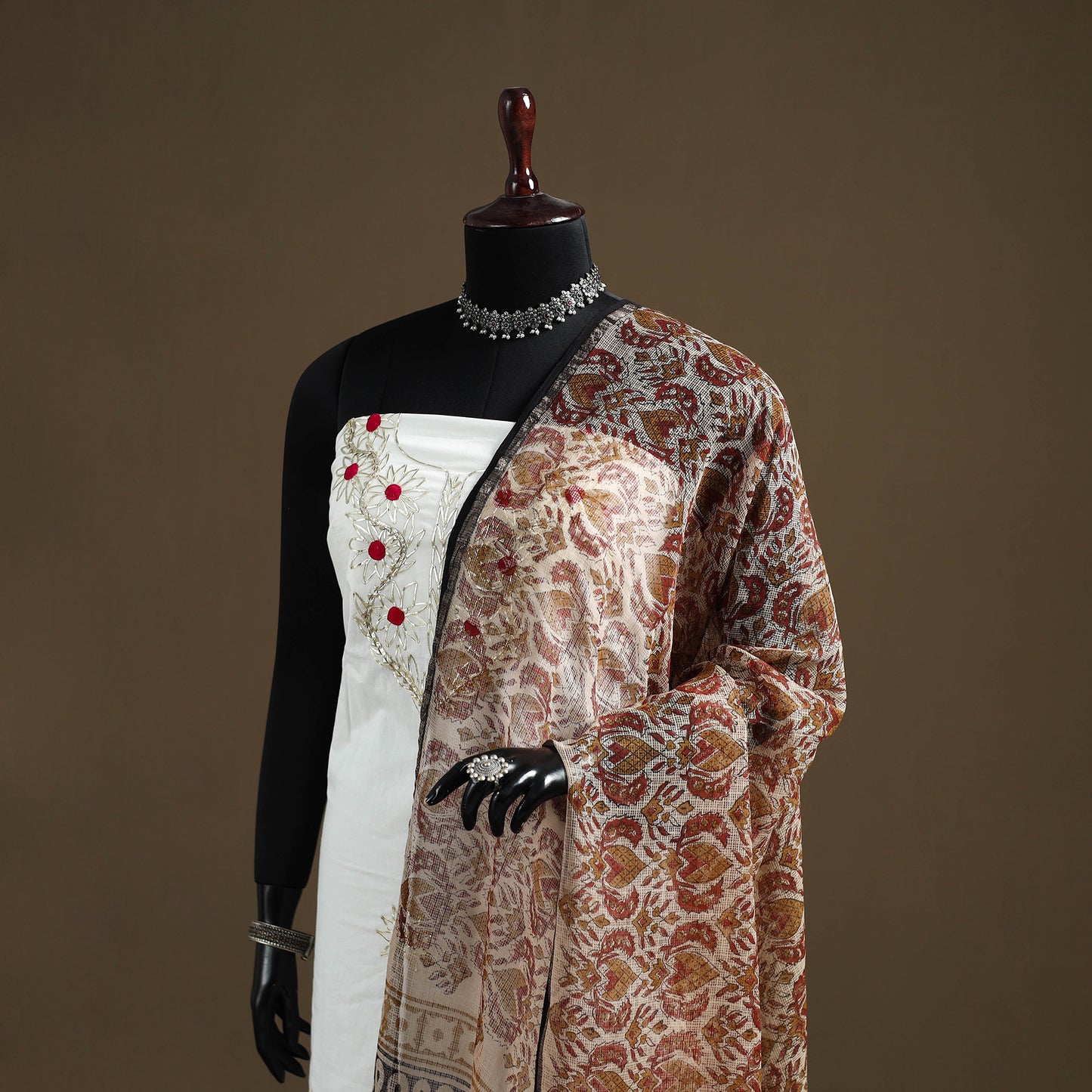 Brown - Bagru Hand Block Print Natural Dyed Kota Doria Cotton Dupatta 25