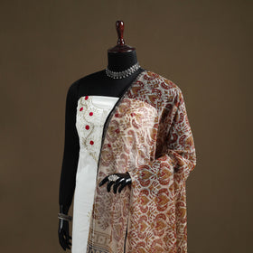 Brown - Bagru Hand Block Print Natural Dyed Kota Doria Cotton Dupatta 25