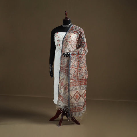Red - Bagru Hand Block Print Natural Dyed Kota Doria Cotton Dupatta 26