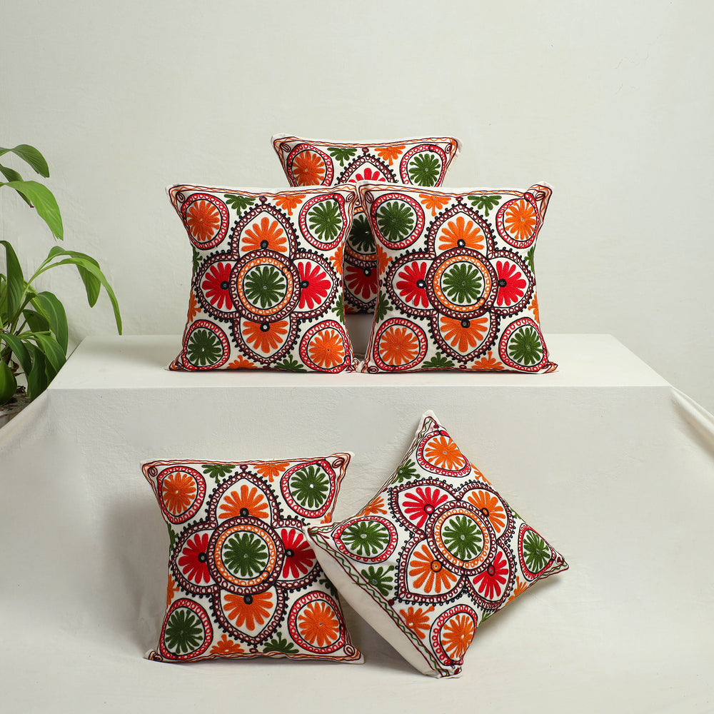 Multicolor - Aari Hand Embroidery Cushion Cover (Set of 5) 09