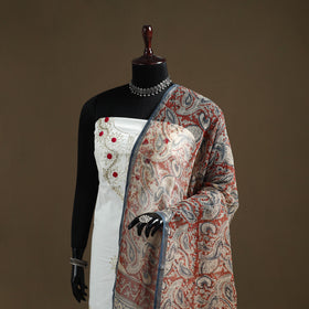 Red - Bagru Hand Block Print Natural Dyed Kota Doria Cotton Dupatta 26
