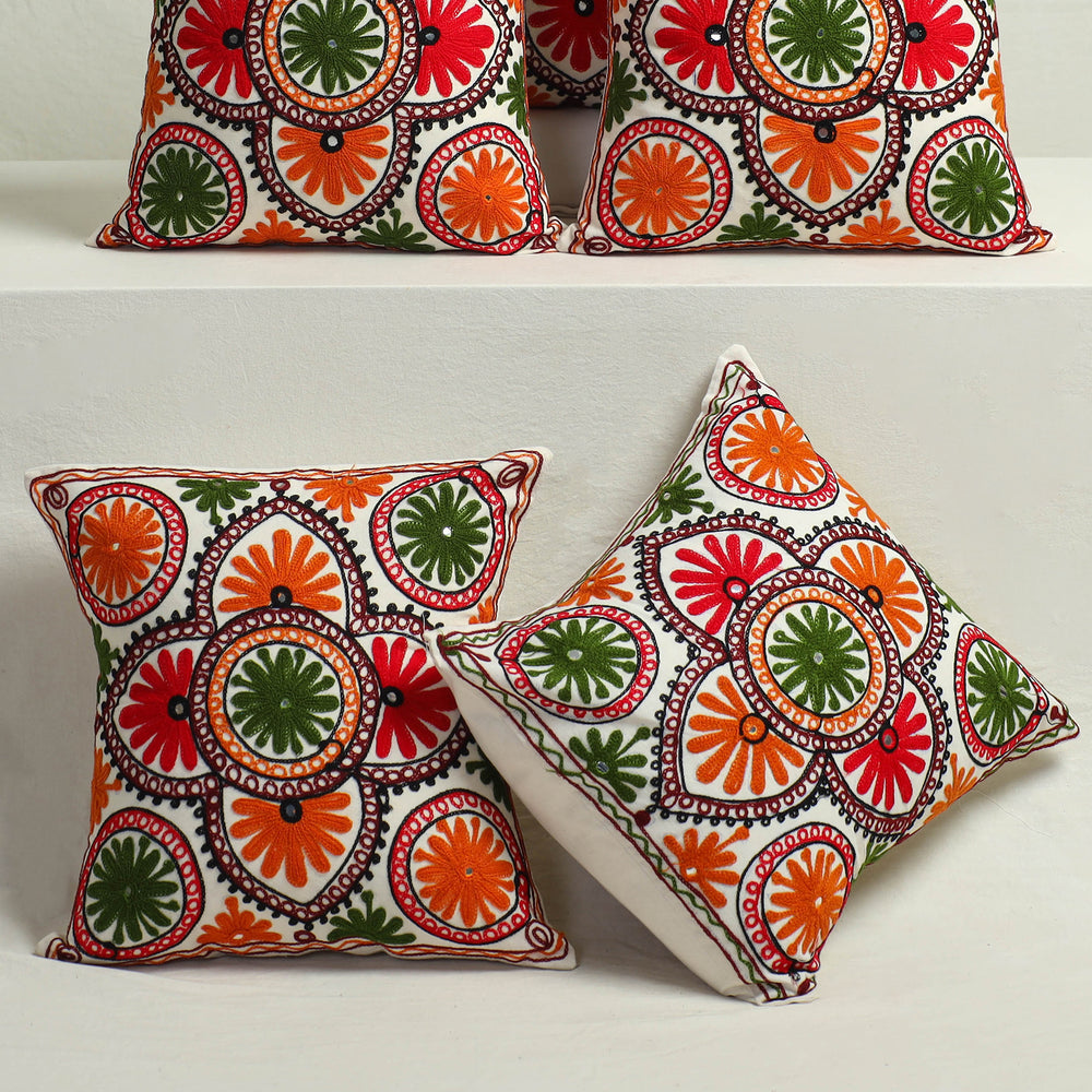 Multicolor - Aari Hand Embroidery Cushion Cover (Set of 5) 09