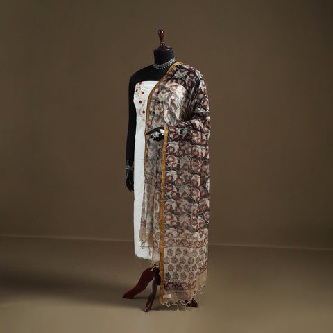 Black - Bagru Hand Block Print Natural Dyed Kota Doria Cotton Dupatta 27