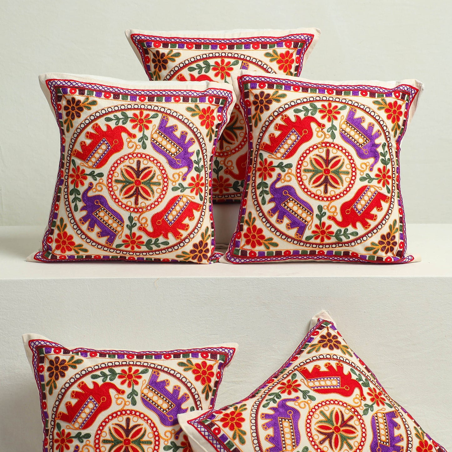 Multicolor - Aari Hand Embroidery Cushion Cover (Set of 5) 10