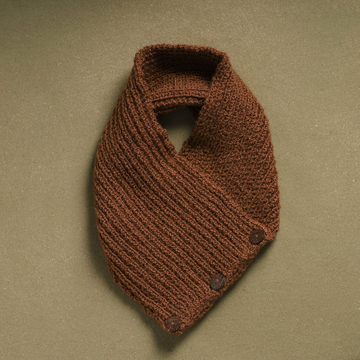 Brown - kumaun hand knitted woollen button cowl 23
