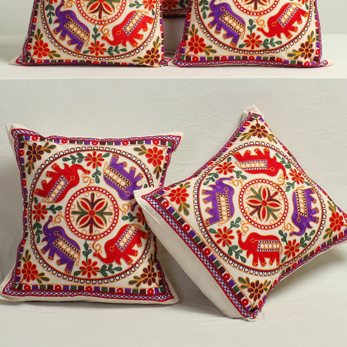 Multicolor - Aari Hand Embroidery Cushion Cover (Set of 5) 10