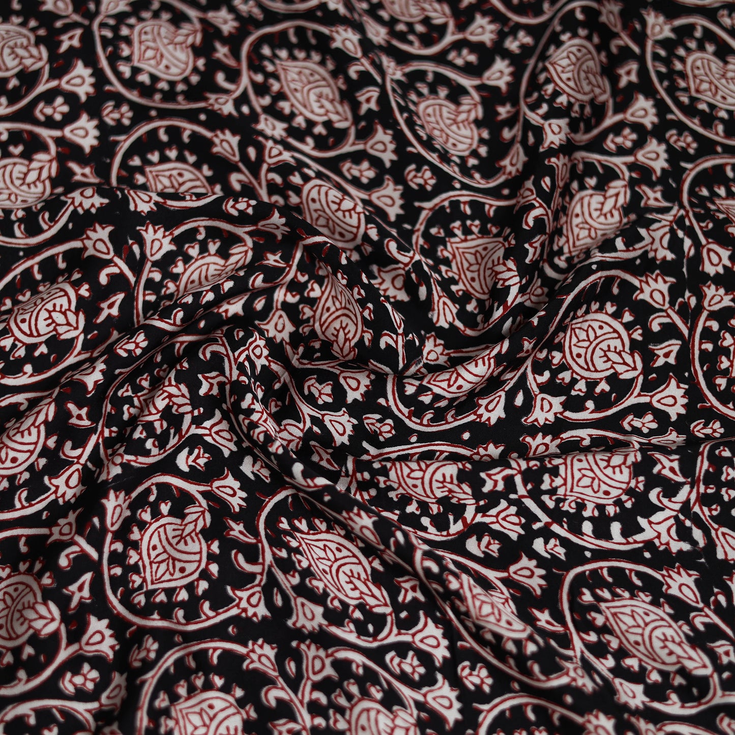 Black - Bagh Hand Block Print Modal Silk Scarf 42