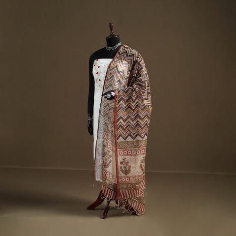 Multicolor - Bagru Hand Block Print Natural Dyed Kota Doria Cotton Dupatta 28