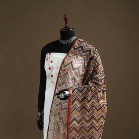 Multicolor - Bagru Hand Block Print Natural Dyed Kota Doria Cotton Dupatta 28