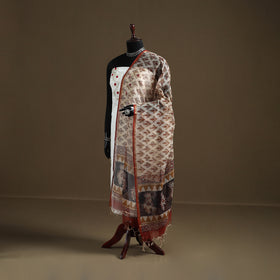 Beige - Bagru Hand Block Print Natural Dyed Kota Doria Cotton Dupatta 29
