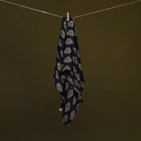 Black - Ajrakh Hand Block Print Natural Dyed Modal Silk Scarf 21