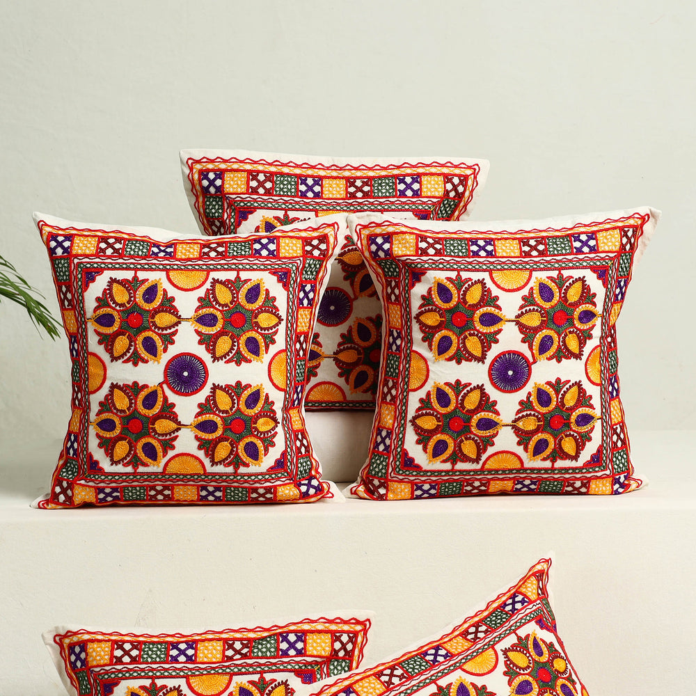 Multicolor - Kutch Aari Hand Embroidery Cushion Cover (Set of 5) 02