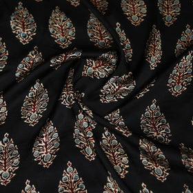 Black - Ajrakh Hand Block Print Natural Dyed Modal Silk Scarf 21