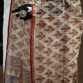 Beige - Bagru Hand Block Print Natural Dyed Kota Doria Cotton Dupatta 29