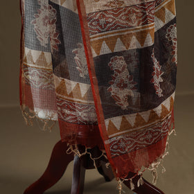 Beige - Bagru Hand Block Print Natural Dyed Kota Doria Cotton Dupatta 29