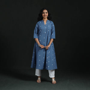 Hand Embroidery A-Line Cotton Jacquard Kurta for women 14