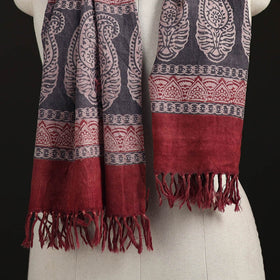Handwoven Merino Wool Natural Dyed Bagh Hand Block Print Stole 04