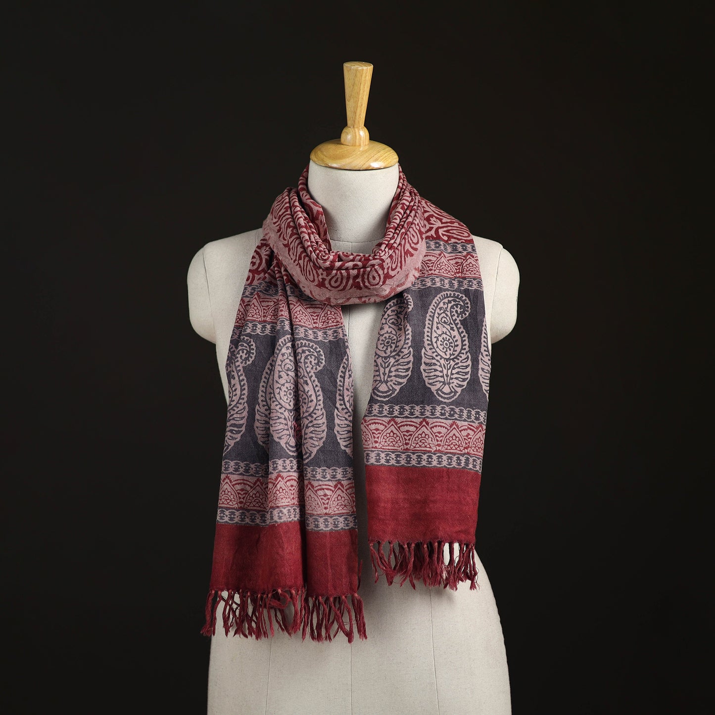 Handwoven Merino Wool Natural Dyed Bagh Hand Block Print Stole 04