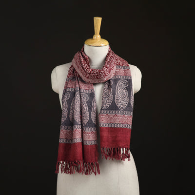 Handwoven Merino Wool Natural Dyed Bagh Hand Block Print Stole 04
