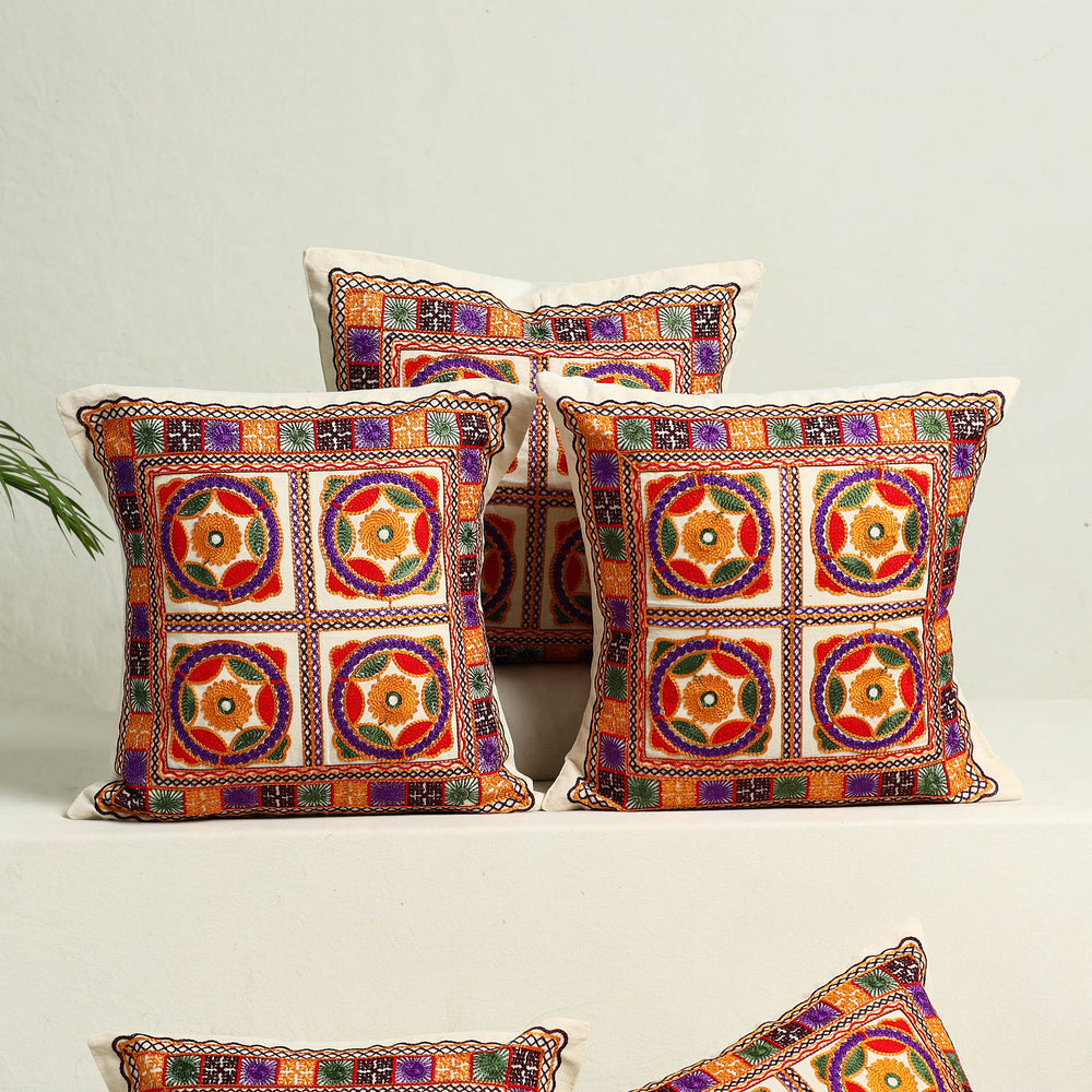 Multicolor - Kutch Aari Hand Embroidery Cushion Cover (Set of 5) 03