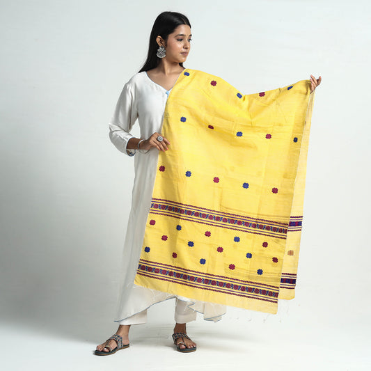 Yellow - Bengal Jamdani Handloom Linen Dupatta with Tassels