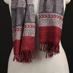 Handwoven Merino Wool Natural Dyed Bagh Hand Block Print Stole 05