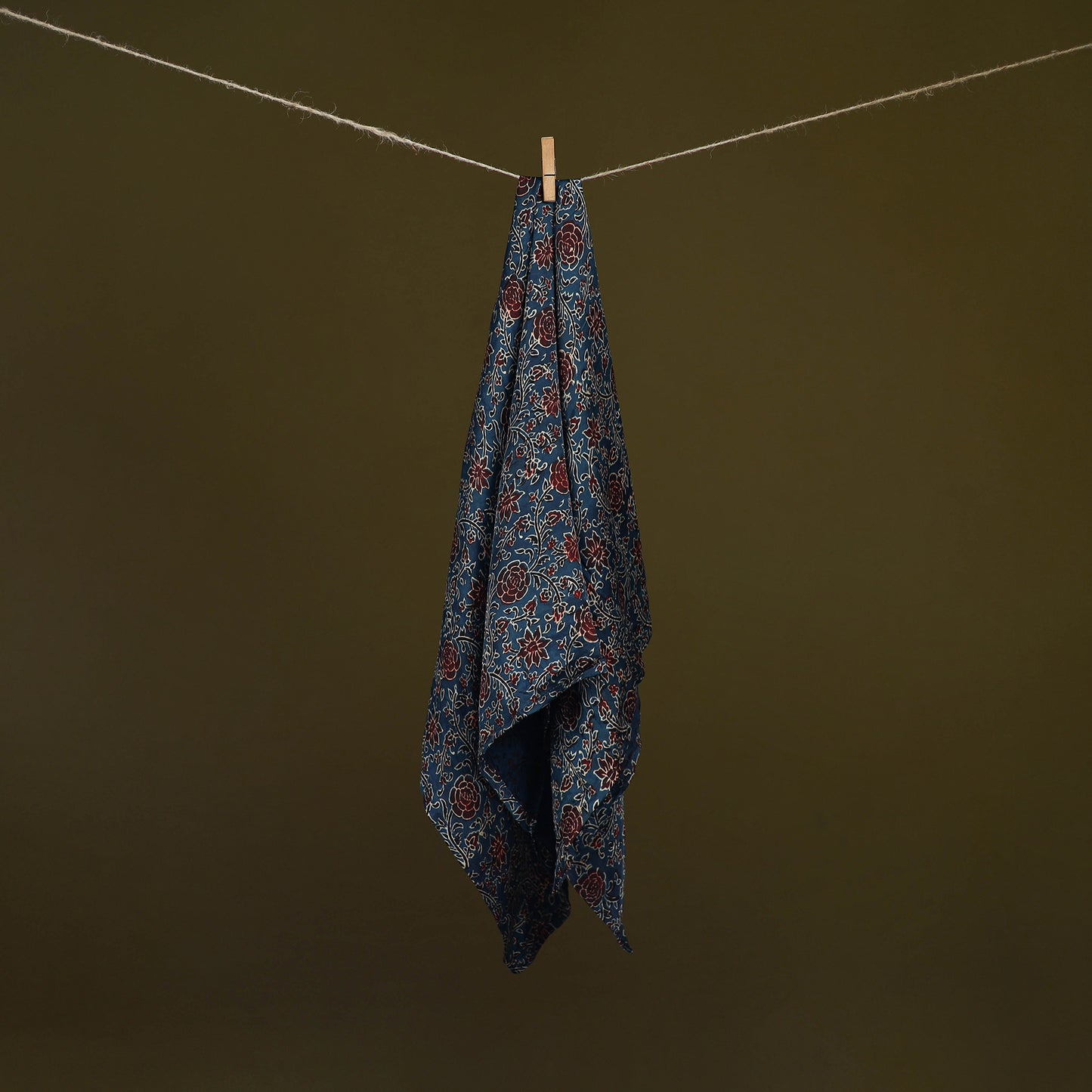 Blue - Ajrakh Hand Block Print Natural Dyed Modal Silk Scarf 36
