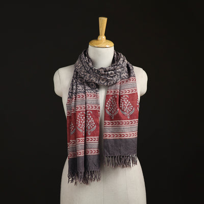 Handwoven Merino Wool Natural Dyed Bagh Hand Block Print Stole 06